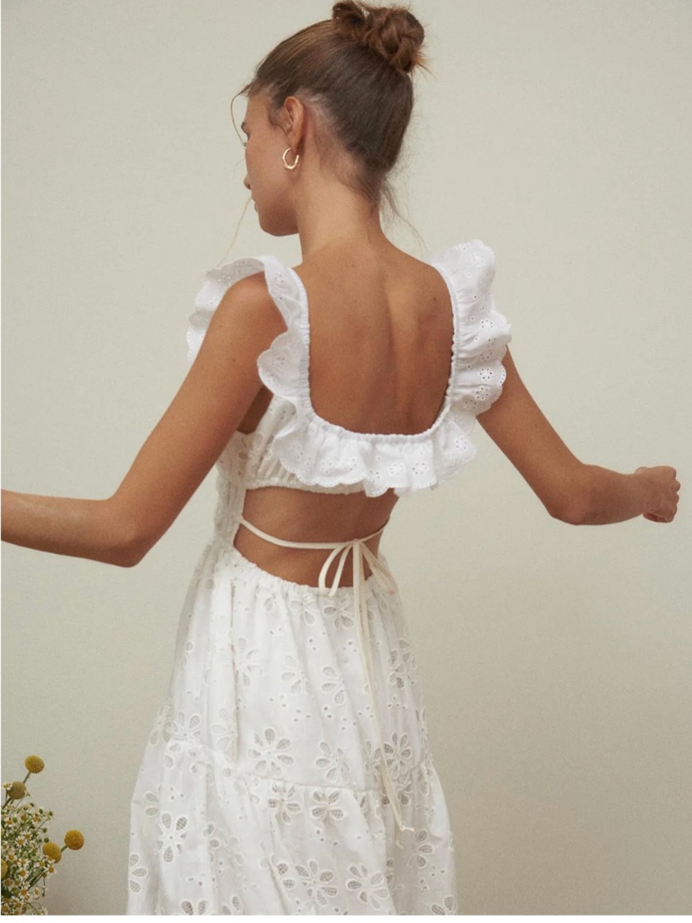 Commense White Eyelet Maxi Dress with Ruffle Straps - Picture 2 of 5